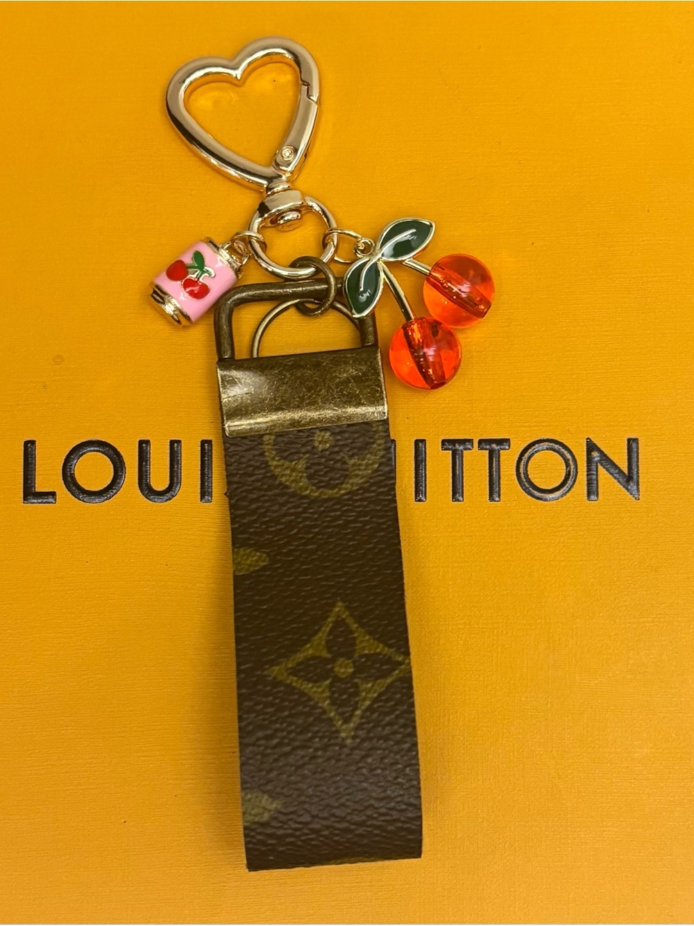 Louis Vuitton Monogram Bag
Charm, keychain with Red Cherries. Upcycled 5.25 in.